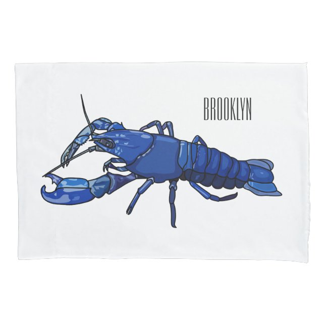 Blue marron crayfish cartoon illustration pillowcase (Front)