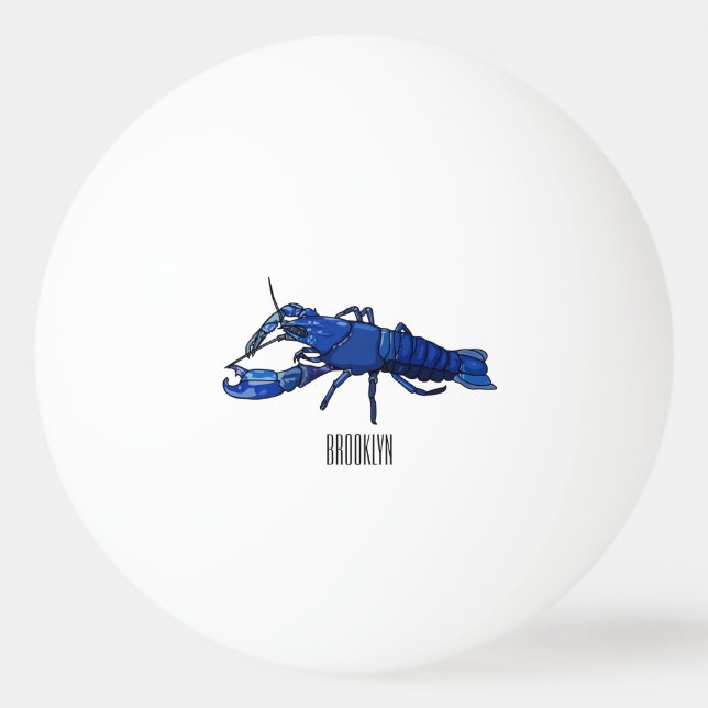 Blue marron crayfish cartoon illustration ping pong ball (Front)