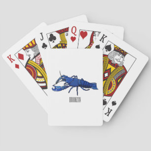 Blue marron crayfish cartoon illustration playing cards
