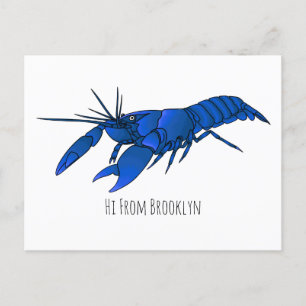 Blue marron crayfish cartoon illustration  postcard