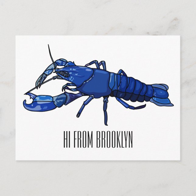 Blue marron crayfish cartoon illustration postcard (Front)