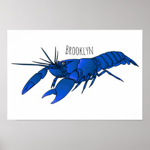 Blue marron crayfish cartoon illustration poster