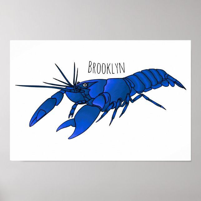 Blue marron crayfish cartoon illustration  poster (Front)