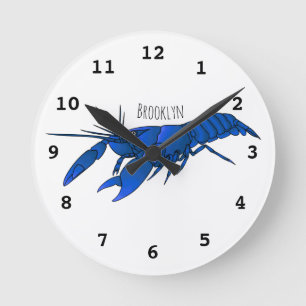 Blue marron crayfish cartoon illustration  round clock