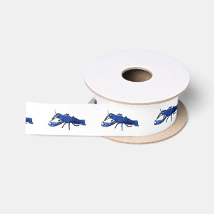 Blue marron crayfish cartoon illustration satin ribbon