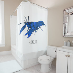 Blue marron crayfish cartoon illustration shower curtain