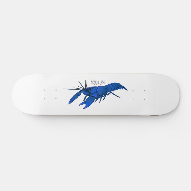 Blue marron crayfish cartoon illustration skateboard (Horz)