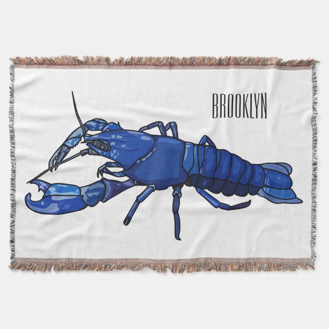Blue marron crayfish cartoon illustration throw blanket (Front)