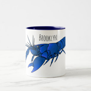 Blue marron crayfish cartoon illustration Two-Tone coffee mug