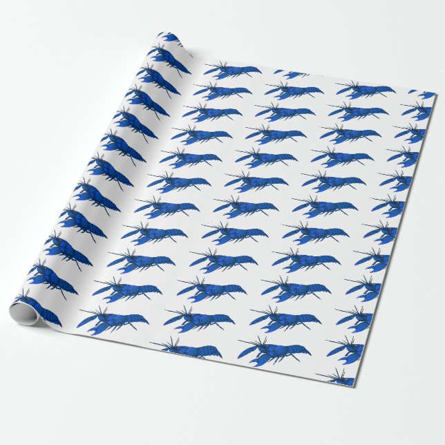Blue marron crayfish cartoon illustration wrapping paper (Unrolled)