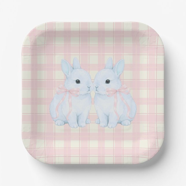 Blue Marshmallow Bunny Rabbits Easter Paper Plate (Front)