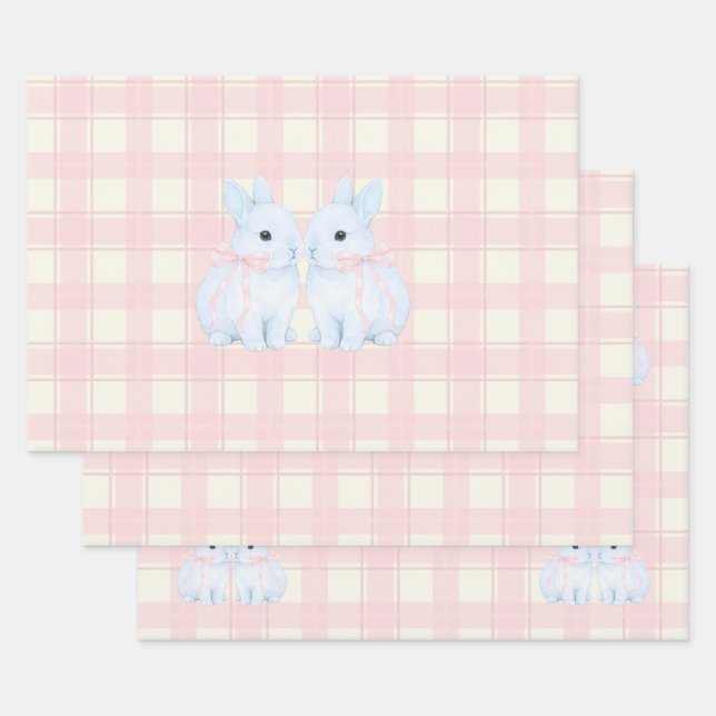 Blue Marshmallow Bunny Rabbits Easter Wrapping Paper Sheet (Set)