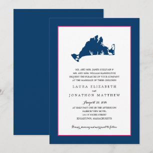 Blue Marthas Vineyard Map Wedding Invitation