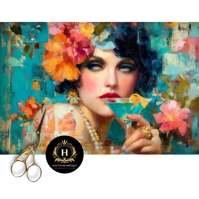 Blue Martini Glam Woman Decoupage Tissue Paper (Creator Uploaded)