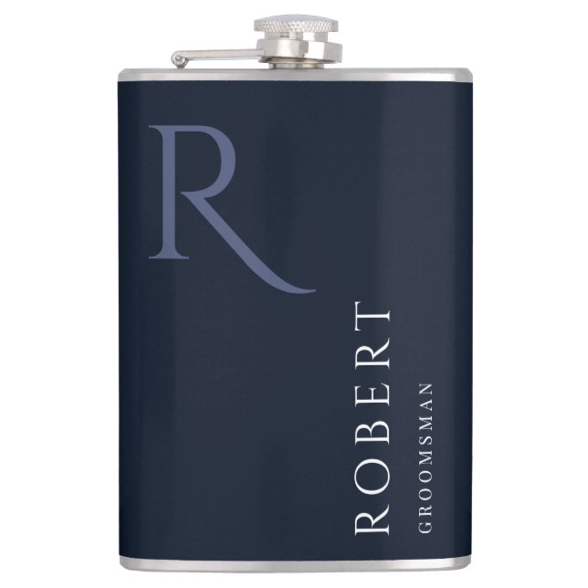 Blue Masculine Monogram Groomsmen Gift Hip Flask (Front)