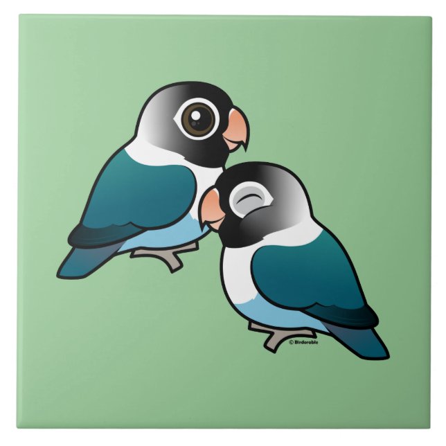 Blue Masked Lovebird Adorable Pair Ceramic Tile (Front)
