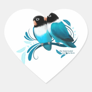 Blue Masked Lovebirds Heart Sticker