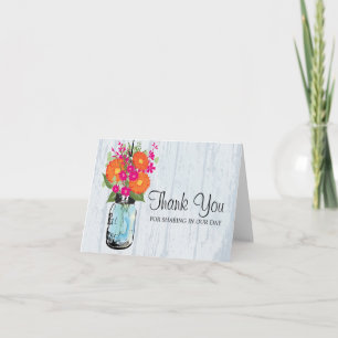 Blue Mason Jar and Gerber Daisies Thank You Card