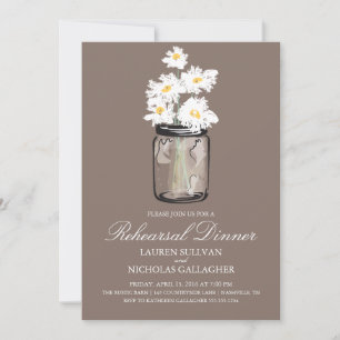 Blue Mason Jar and White Daisies Rehearsal Dinner Invitation