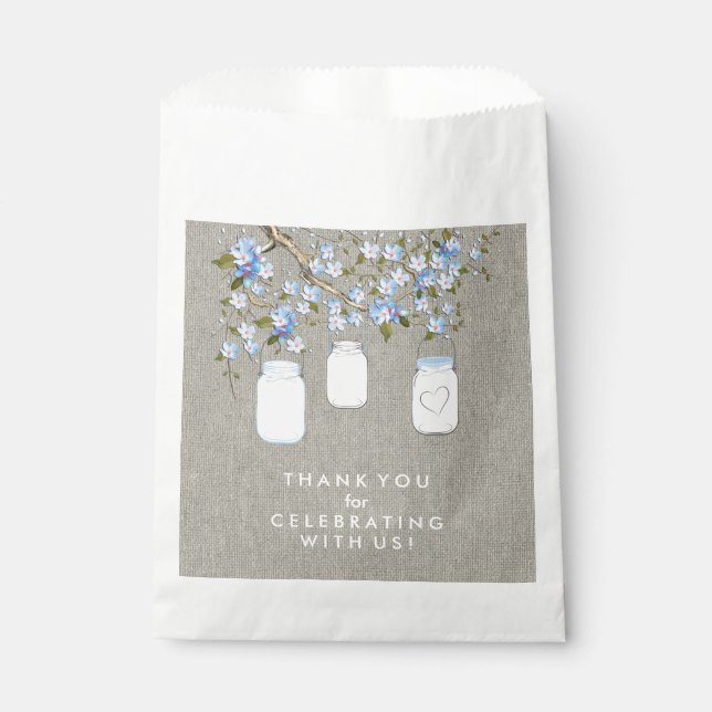 Blue Mason Jar Baby Shower Favour Bag (Front)
