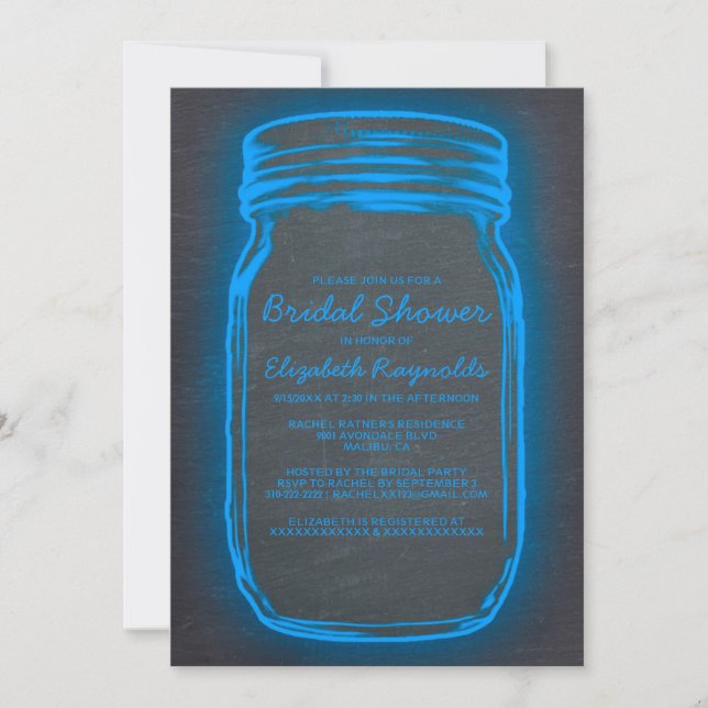 Blue Mason Jar Bridal Shower Invitations (Front)
