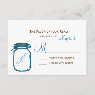 Blue Mason Jar Country Rustic Wedding RSVP Cards