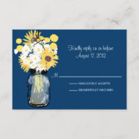 Blue Mason Jar Daisies Sunflowers Billy Balls RSVP