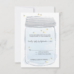 Blue Mason Jar & Fireflies Wedding RSVP