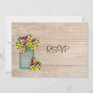 Blue Mason Jar Pansies Reception RSVP Invitation