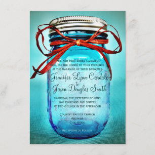 Blue Mason Jar Rustic Country Wedding Invitations