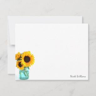 Blue Mason Jar Sunflowers Personalised Stationery Card