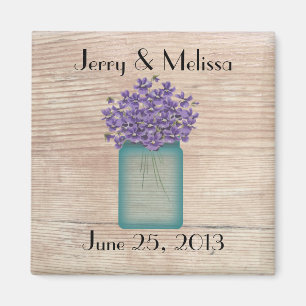 Blue Mason Jar Violets Wedding Favour Magnet