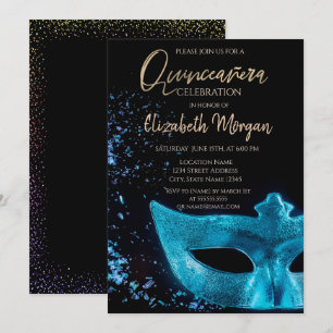 Blue Masque,Confetti Quinceañera Invitation