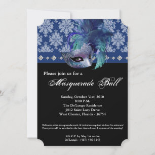 Blue Masquerade Ball Mask Costume Halloween Part Invitation