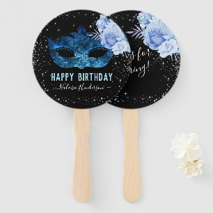 Blue Masquerade Birthday Party Hand Fan