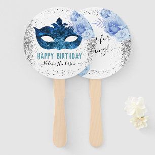 Blue Masquerade Birthday Party Hand Fan