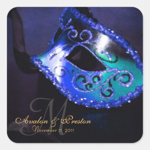 Blue Masquerade Elegant Monogram Sticker