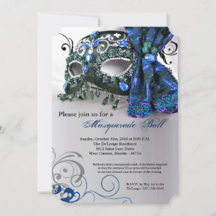 Blue Masquerade Mask Ball Costume Halloween Invitation