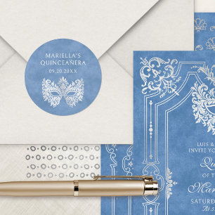 Blue Masquerade Mask Elegant Quinceanera Classic Round Sticker