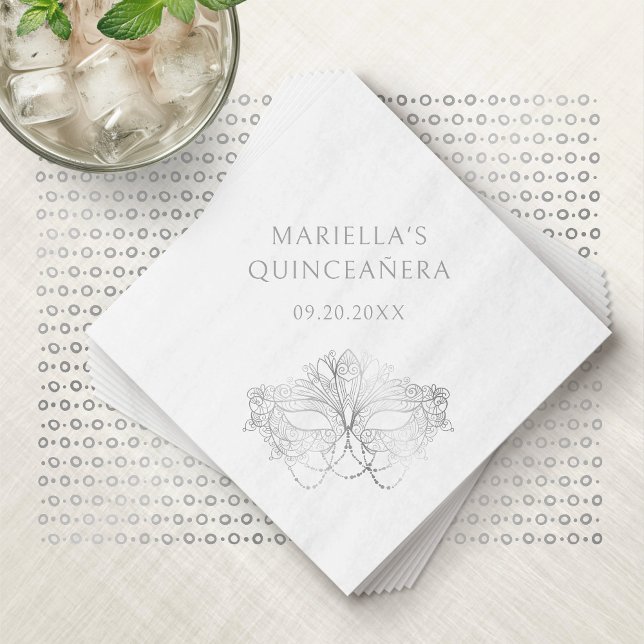 Blue Masquerade Mask Elegant Quinceanera Napkin (Creator Uploaded)