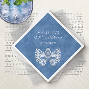Blue Masquerade Mask Elegant Quinceanera Napkin