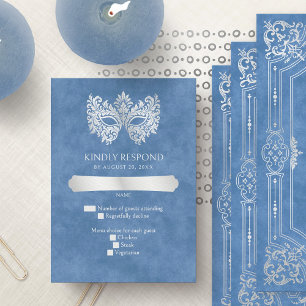 Blue Masquerade Mask Elegant Quinceanera RSVP Card