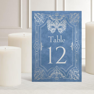Blue Masquerade Mask Elegant Quinceanera Table Number