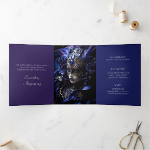 Blue Masquerade Sweet 16 Party Invitation