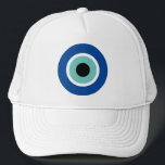Blue Mati Evil Eye luck & protection logo Trucker Hat<br><div class="desc">Blue Mati Evil Eye luck & protection symbol trucker hat. Blue Mati ancient Greek / Roman / Turkish eyeball icon for protection and good luck. Custom colour caps for him or her.</div>