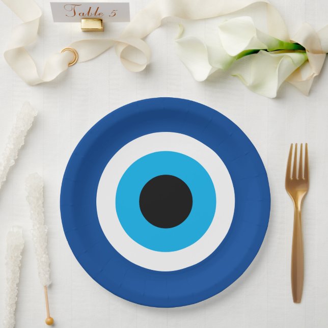 Blue Mati Evil Eye Nazar wedding party Paper Plate (Wedding)