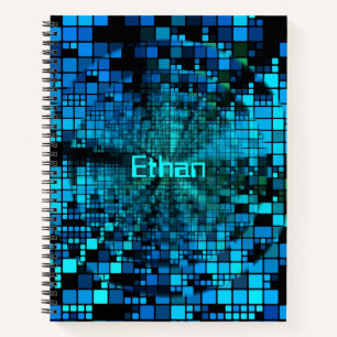Blue Matrix Pixel Vortex   Personalised Notebook