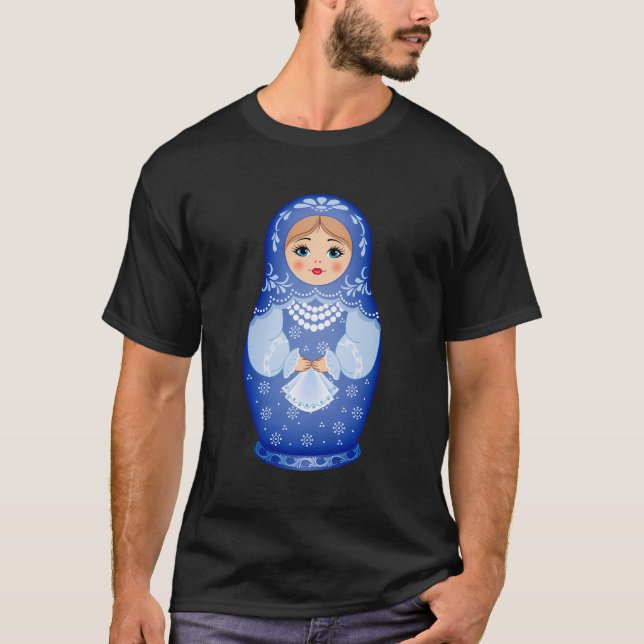 Blue Matryoshka Russian Nesting Doll T-Shirt (Front)