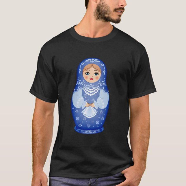 Blue Matryoshka Russian Nesting Doll T-Shirt (Front)