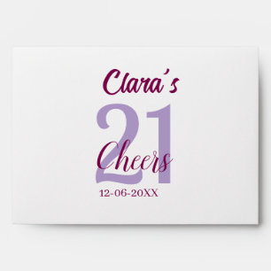 blue mauve cheers 21st birthday add name date envelope